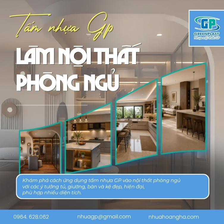 Khám phá cách ứng dụng tấm nhựa GP vào nội thất phòng ngủ với các ý tưởng tủ, giường, bàn và kệ đẹp, hiện đại, phù hợp nhiều diện tích.